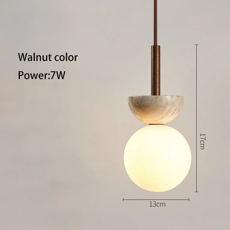 Designer Wood Stone Pendant Light for Bedside