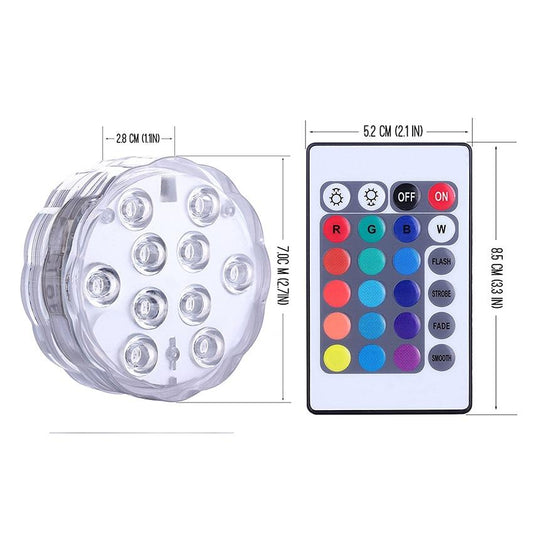 Battery Operated 10leds RGB Led Submersible Light Underwater Night Lamp Garden Swimming Pool Light for Wedding Party Vase Bowl