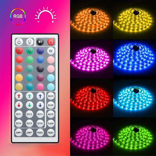 65FT LED Light Strips Waterproof Flexible with IR 44 Key Double Outlet Controller Extended Flexible Strip Lights for Bedroom Party Home Decration 360LEDs 5050SMD 10mm RGB 2x32.8FT