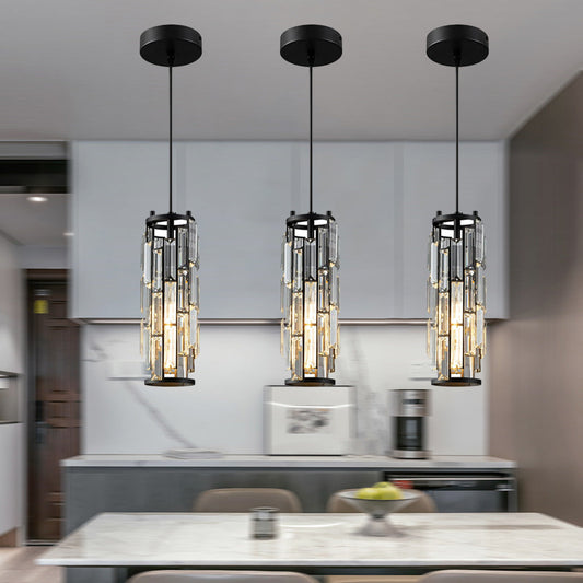 Modern Crystal Pendant Light for Bedside – Black