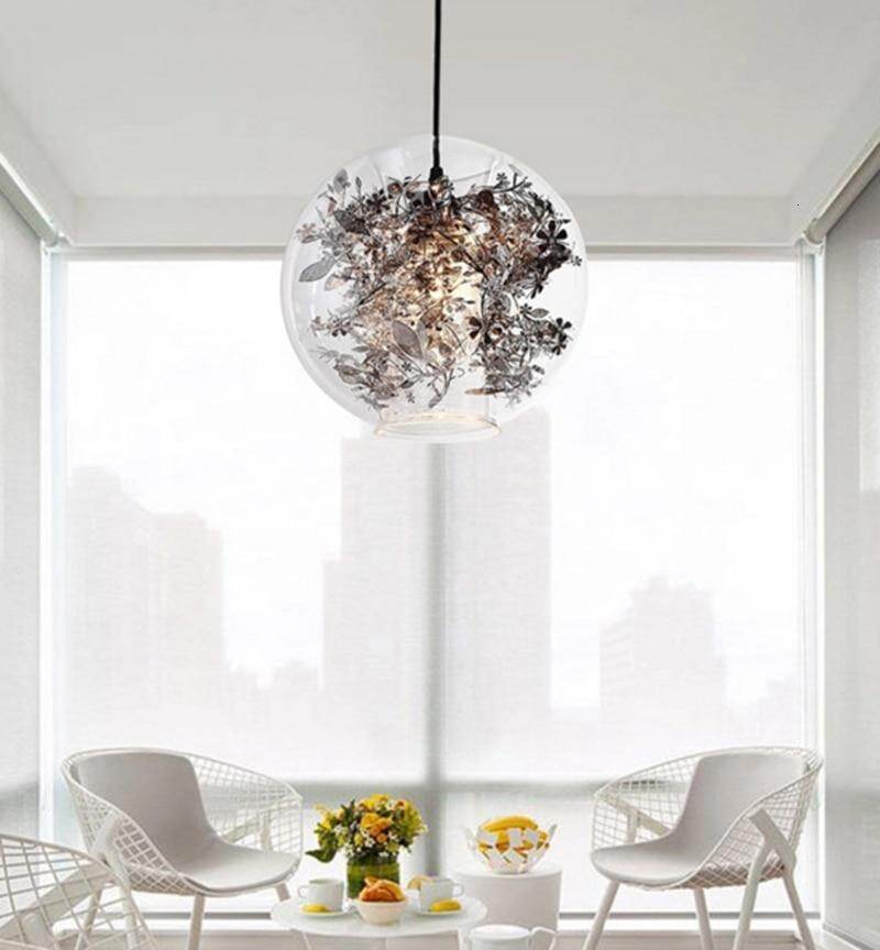 Nordic Glass Ball Flower Pendant Light LED E27 With 4 Colors Loft Modern Hanging Lamp For Living Room Bedroom Kitchen Restaurant