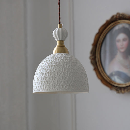 Modern Simple Cream Style Retro Brass Bedroom Bedside Lamp Dining Room Transparent Ceramic Chandelier