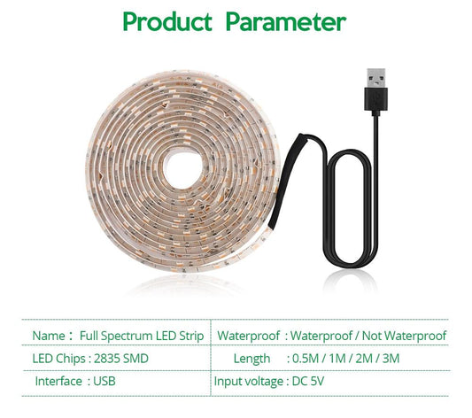 LED Grow Light Full Spectrum USB Grow Light Strip 2835 LED Phyto Lamps For Plants Greenhouse Hydroponic Growing 0.5M 1M 2M 3M