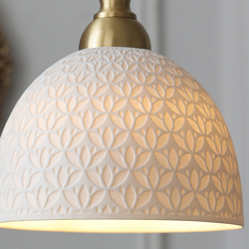 Modern Simple Cream Style Retro Brass Bedroom Bedside Lamp Dining Room Transparent Ceramic Chandelier