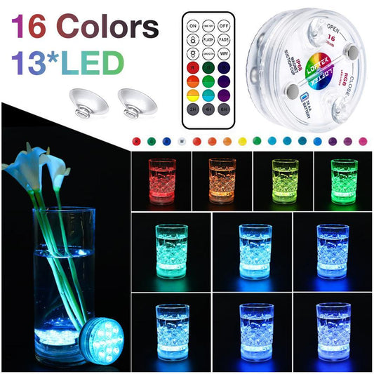 16 Color Underwater Light LED RGB Submersible Swimming Pool Lamp IP68 Waterproof With RF Remote for Fish Tanks Aquariums