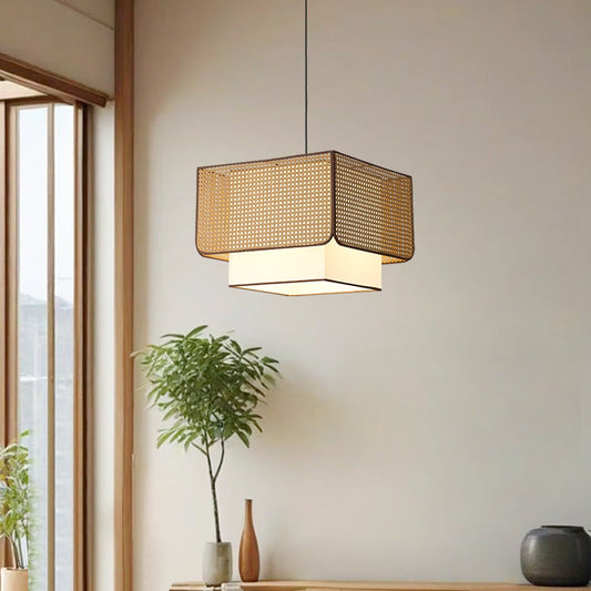 Wabi Sabi Rattan Bamboo Pendant Light for Kitchen Island