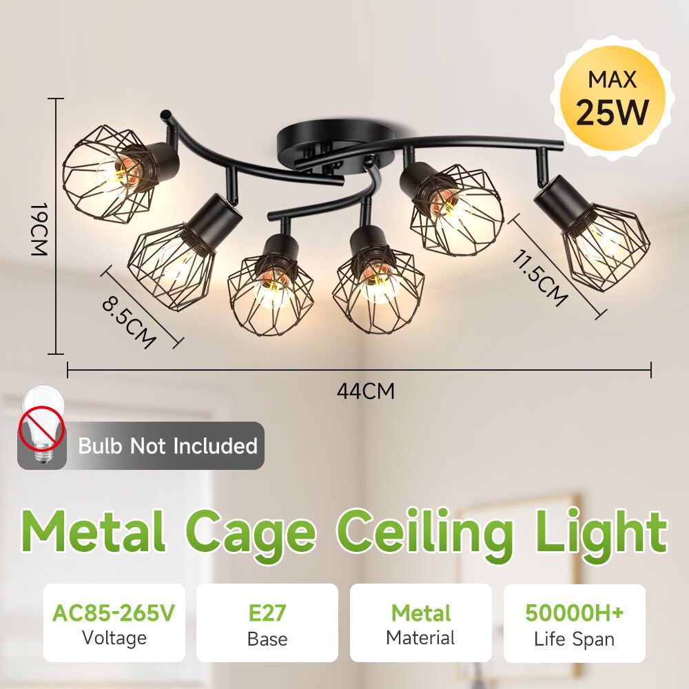 Metal Cage Ceiling Chandelier Vintage E27 Ceiling Lights Indoor Multi heads Chandelier For Living Room Kitchen Lighting Fixture