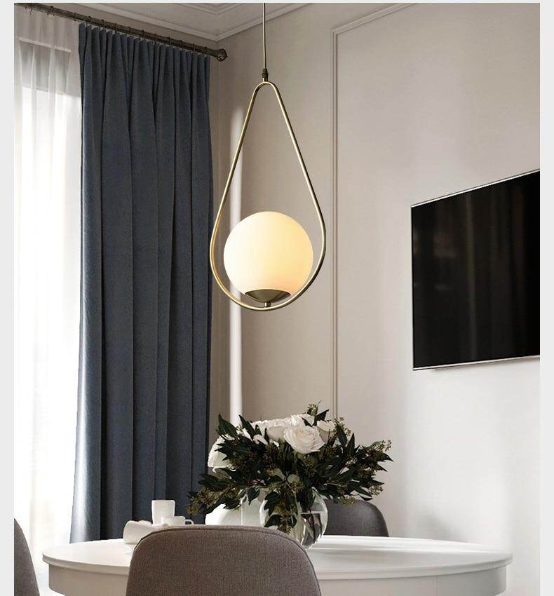 Modern LED Round Glass Ball Pendant Lights Iron E14 Pendant Lamps Hanging Light Fixture for Living Room Bedroom Dining Room