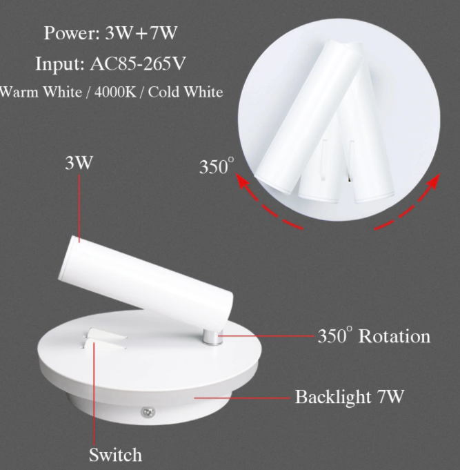 LED Wall Lamps Reading 3W 6W Strip light Back light bedroom Study living room Sconce Adjustable With Switch Bedside Wall light