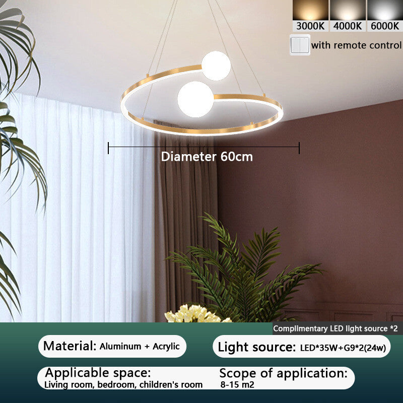 Children's room bedroom chandelier Scandinavian minimalist living room lamp creative gold ring art study chandelier
