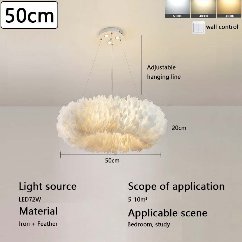 Scandinavian Master Bedroom Light Modern Minimalist Personality Creative Cream Wind Clouds Warm Romantic Feather Chandelier
