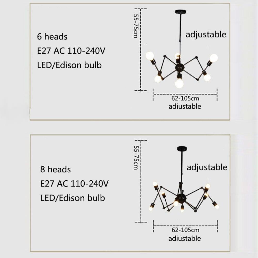 Art Deco Modern Spider Pendant Lights With 6/8/10/12 Heads Adjustable E27 Led For Restaurant Bar Cafe Office Bedroom Living Room