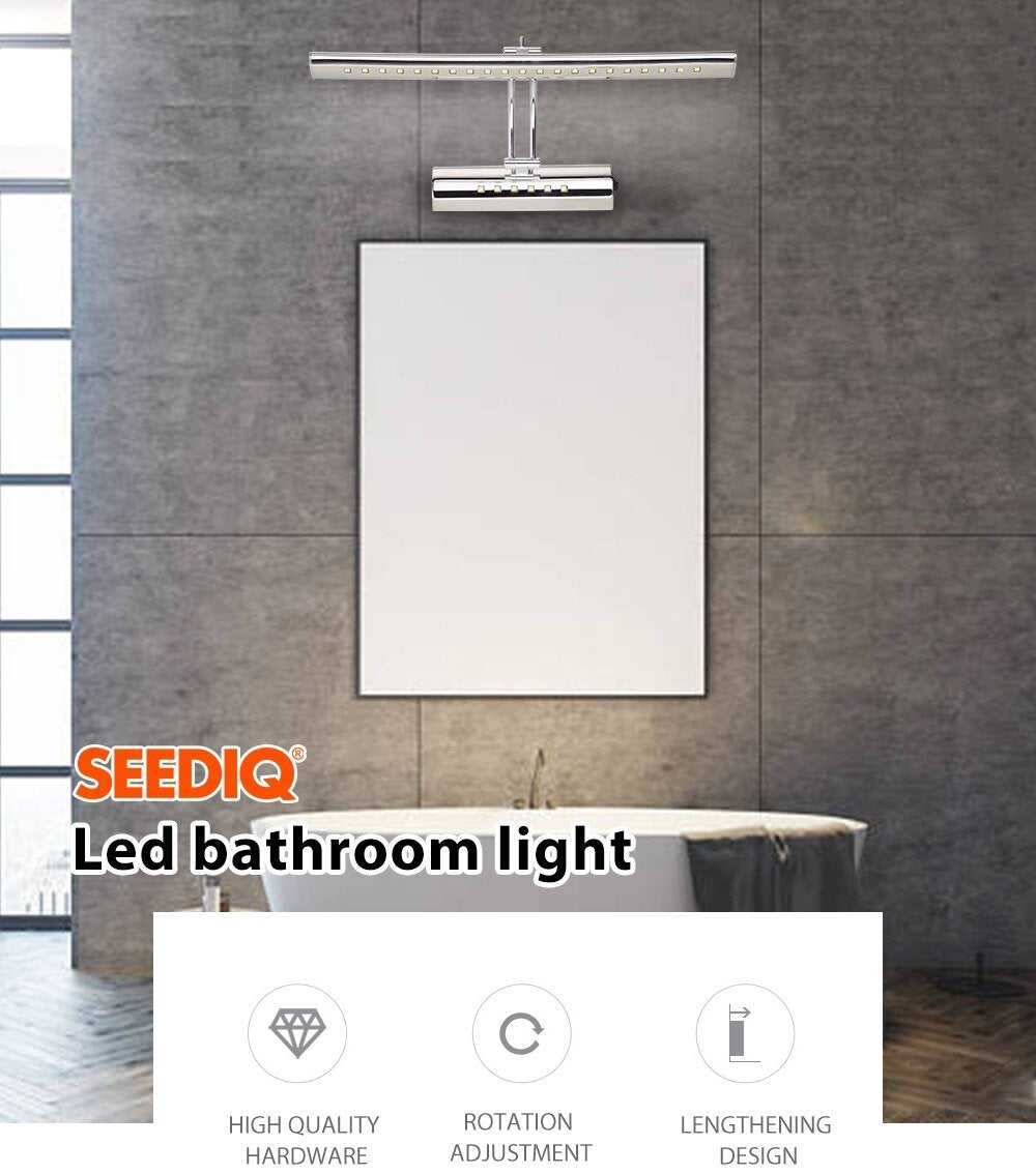 Modern Bathroom Mirror Light 7W 40cm 9W 55cm Waterproof Stainless Steel Led Wall Lamp With Switch Sconce Wall Light