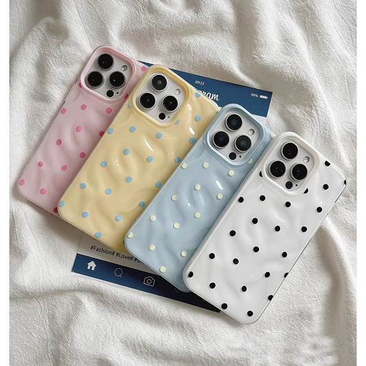 Love Polka Dot Folds Texture Phone Cases For IPhone 16 15 14 Soft Silicone Shockproof Case