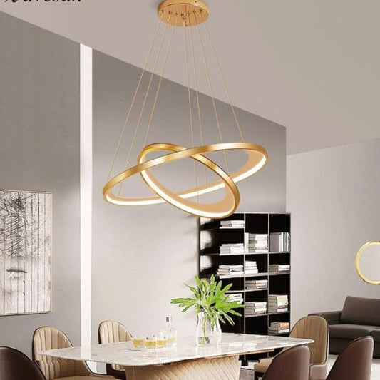 Golden Living Room Chandelier Post Modern Minimalist Atmosphere Light Luxury Nordic Art Ring Network Creative Restaurant Lamps