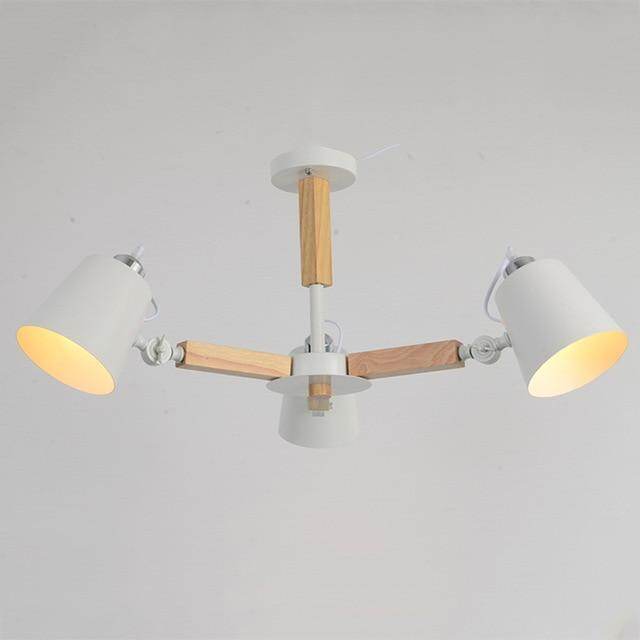 Nordic Simple Wooden E27 LED Steering Chandelier Black&White Two Color Iron Chandelier For Dining Room Living Room Bedroom
