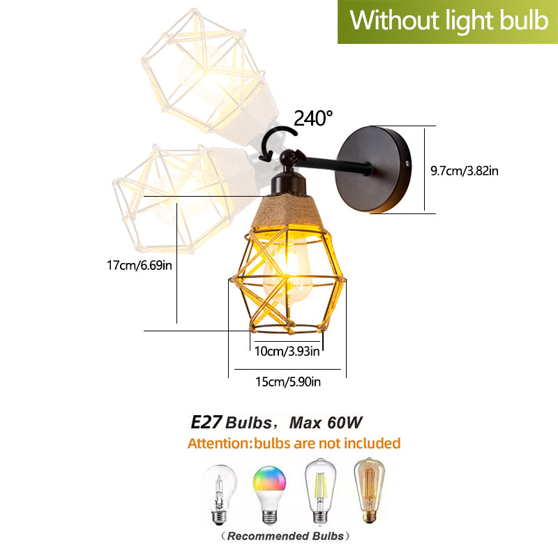 Woven Hemp Rope Iron Swing Arm Wall Lamp E27 Bulb Base Suitable for Living Room Bedroom Bedside Lamp