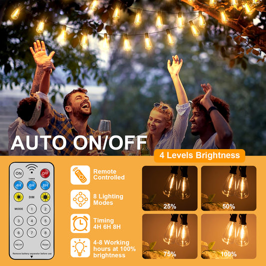 Solar Globe LED String Lights G40 Patio Light USB Recharger 8 Light Modes Remote Control Solar Weatherproof