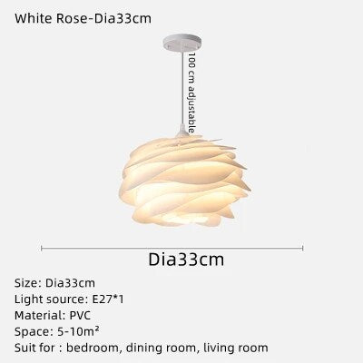 Danish Designer White Rose Ceiling Pendant Light for Living Room Kitchen Island Romantic Restaurant Acrylic Petal Suspension
