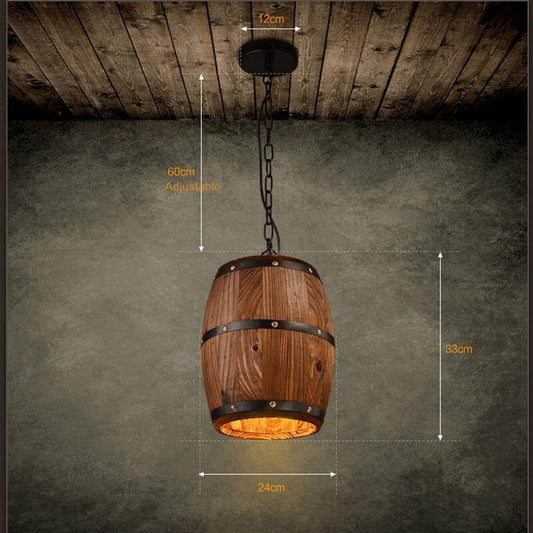 Pendant Lights Lamp Shade, Industrial Vintage Wood Barrel Retro Pendant Lamp Light For Bar Shop Cafe Dining Room Decor