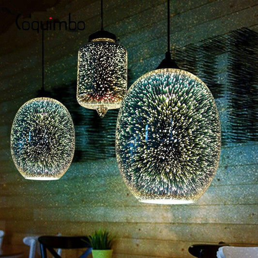 3D Fireworks Glass Pendant Lamp Colorful Glass Ball Hanging Lamp For Hotel Living Room Dining Room Pendant Light