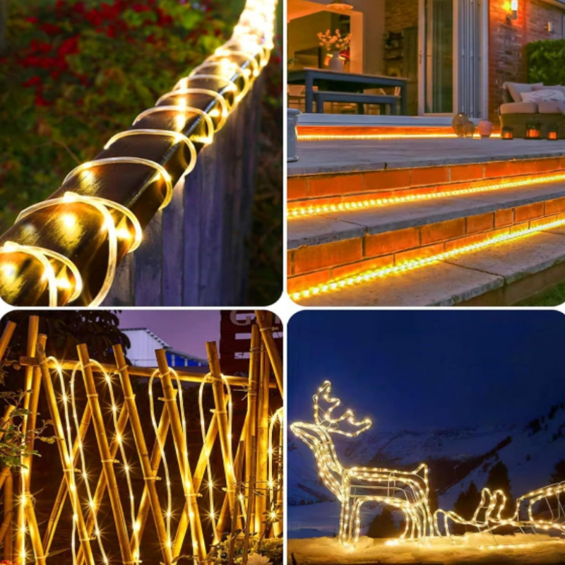12m/7m Solar String Lights Garden Waterproof Tube Rope Lamp Christmas Garland Lights