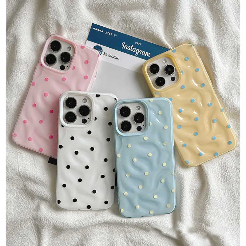 Love Polka Dot Folds Texture Phone Cases For IPhone 16 15 14 Soft Silicone Shockproof Case