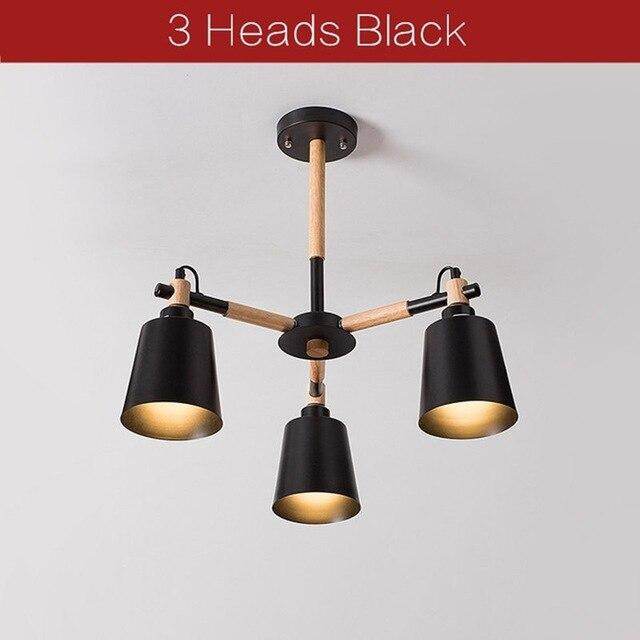 Nordic Creative Simple 3/6/8 Heads Solid Wood LED Pendant Light White Black Color Iron+Solid Wood E27 Holder Modern Ceiling Lamp
