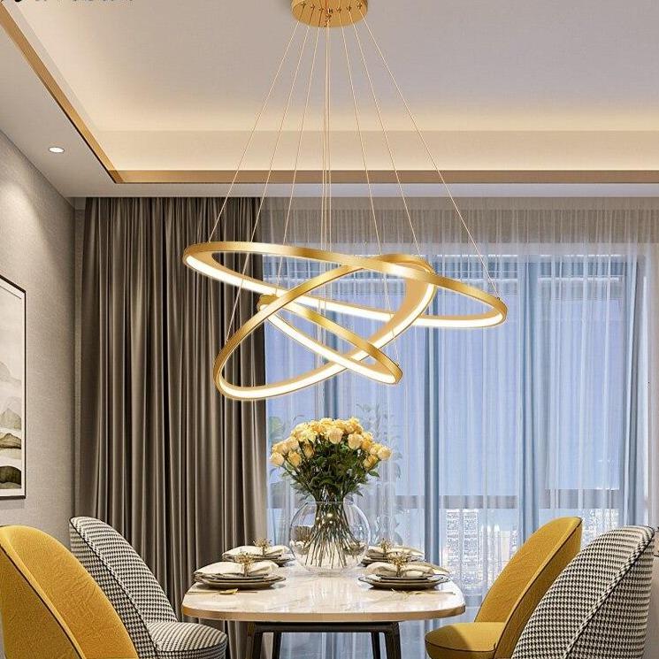 Golden Living Room Chandelier Post Modern Minimalist Atmosphere Light Luxury Nordic Art Ring Network Creative Restaurant Lamps
