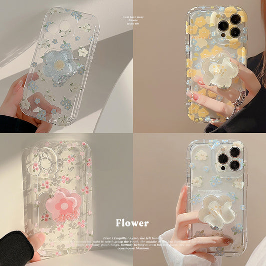 Fresh Flower Quicksand Grip Tok Holder TPU Soft Phone Case for IPhone 16 15 14 Pro Max 12 Mini 13 11 Pro X XS Max XR 8 Plus SE