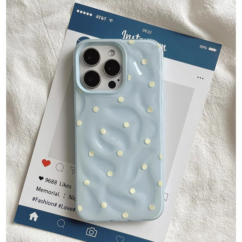 Love Polka Dot Folds Texture Phone Cases For IPhone 16 15 14 Soft Silicone Shockproof Case