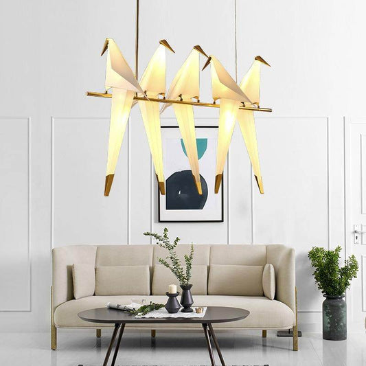 Nordic Bird Iron Pendant Light Paper Crane LED Lamp Suspension Luminaire Loft Living Room Restaurant Pendant Lamp