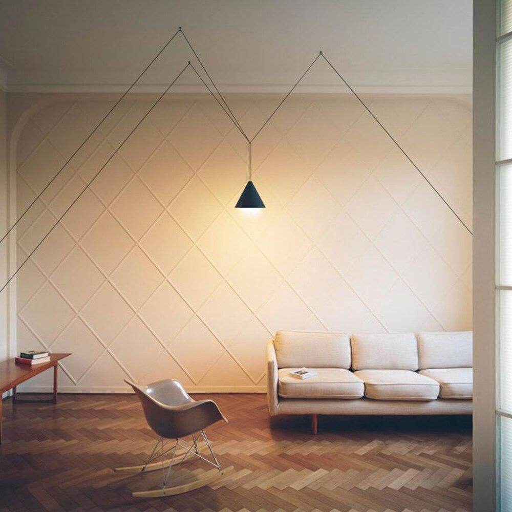 Modern Pendant Lamp Light Black Metal Long Wire Simple Shape Kitchen Bar Hanging Lamp Bedside Suspension Lighting Creative Lamp