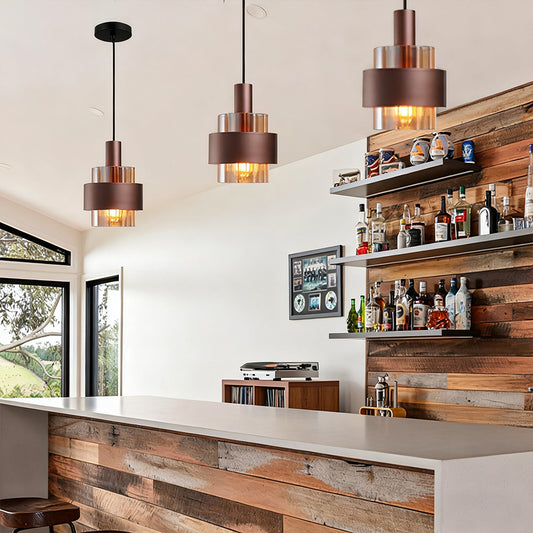 Modern Pendant Lights E27 LED Amber Glass Bronze Colored Chandeliers Dining Bedroom Hanging Lamps Pendant