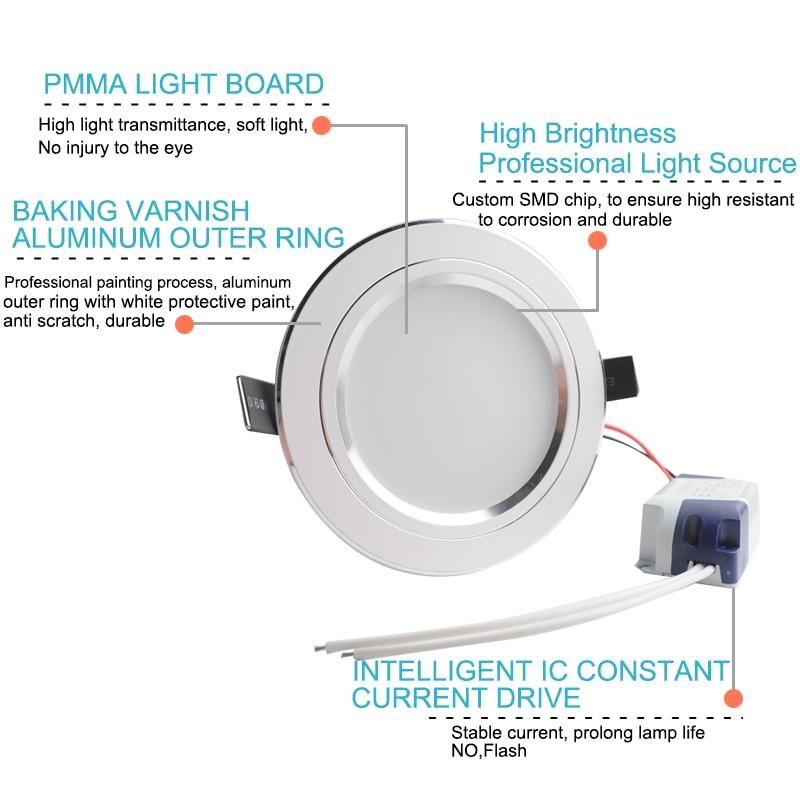LED Downlight 3W 5W 10W 15W Round Silver White Ultra Thin Aluminum Round Recessed LED Spot Lighting
