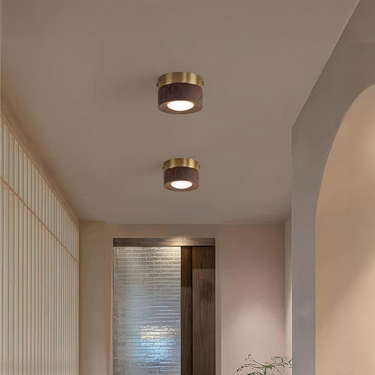Walnut Wood Brass Downlight Ceiling Light Fixture Spotlight for Living Dining Room Kitchen Island Corridor