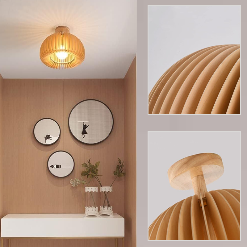 Wooden Pumpkin Ceiling Light Modern Minimalist LED Ceiling Lamp E27 Base Ceiling Lamps