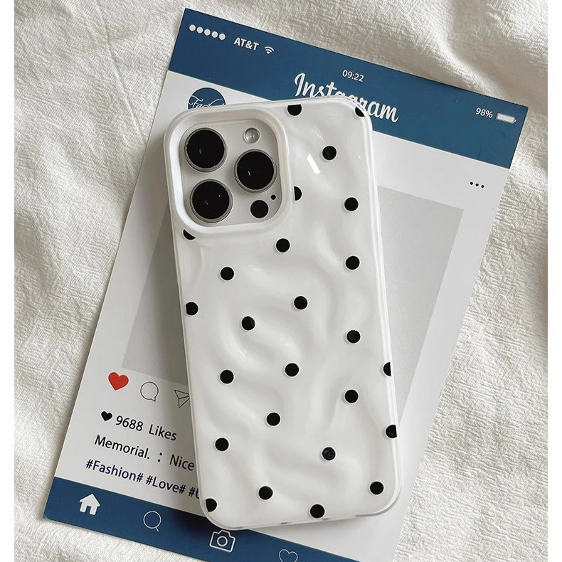 Love Polka Dot Folds Texture Phone Cases For IPhone 16 15 14 Soft Silicone Shockproof Case