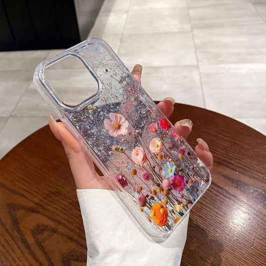 Transparent Phone Case with Floral Glitter for Apple 16 Pro Max Phone Case IPhone 15 Pro Trend 14/13/xs12/11 XR 7PLUS/8PLUS