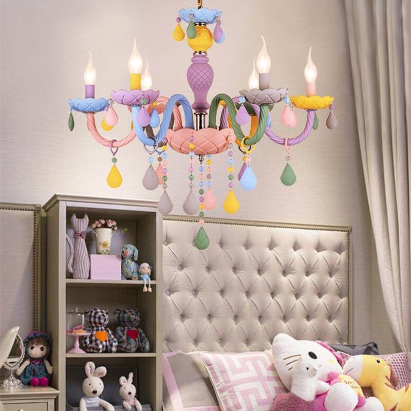 Makaron Color Crystal Pendant Lamp Children Bedroom Lamp Creative Fantasy Luminaire Stained Glass Lustre Candle Hanging Lamp
