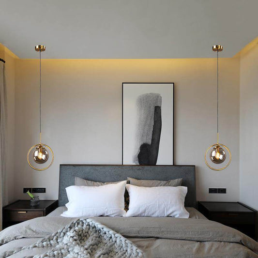 Nordic Gold Iron Chandelier Creative Post Modern Simple Bedroom Bedside Bar Coffee Restaurant Glass Ball Chandelier