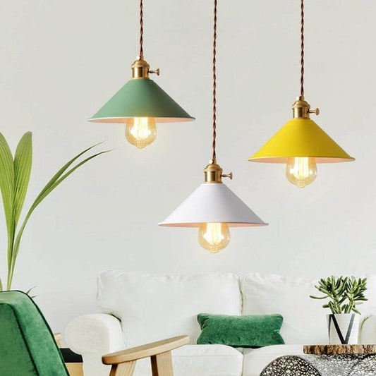 Vintage industrial pendant light Colorful nordic retro lights iron lampshade loft Hanging lamp dining room Countryside droplight