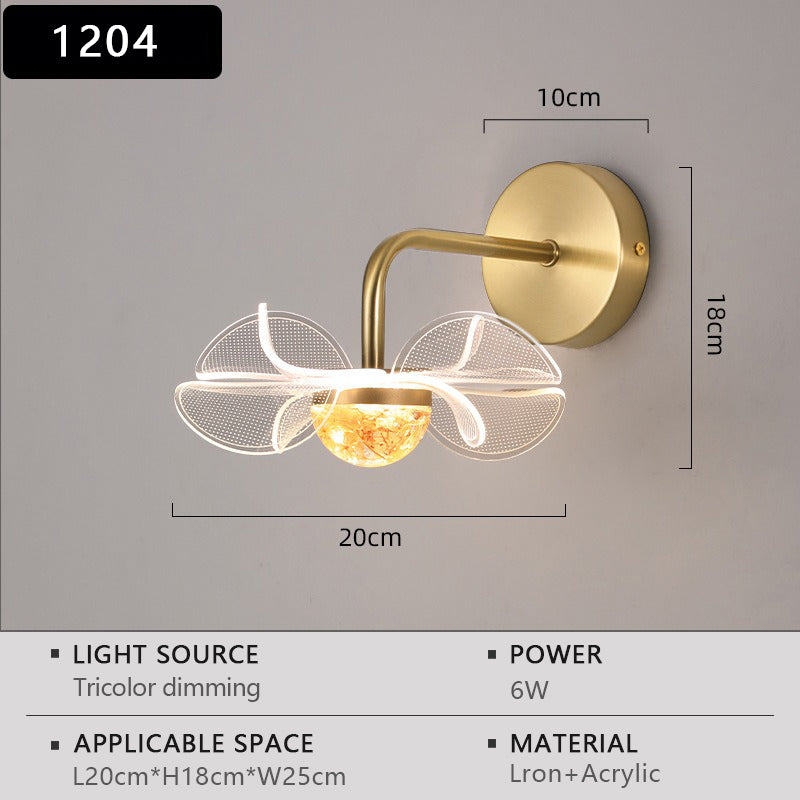 Modern LED Wall Lamp Electroplated Flower Shaped Bedroom Bedside Light Study Dining Room Living Room Background Decoration Lamp