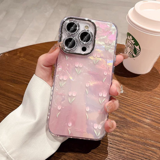 Pink Tulip Blossoms Case for IPhone 17 16 Pro Max 15 14 Plus 13 12 11 Full-coverage Protective Hard Case for Drop Protection