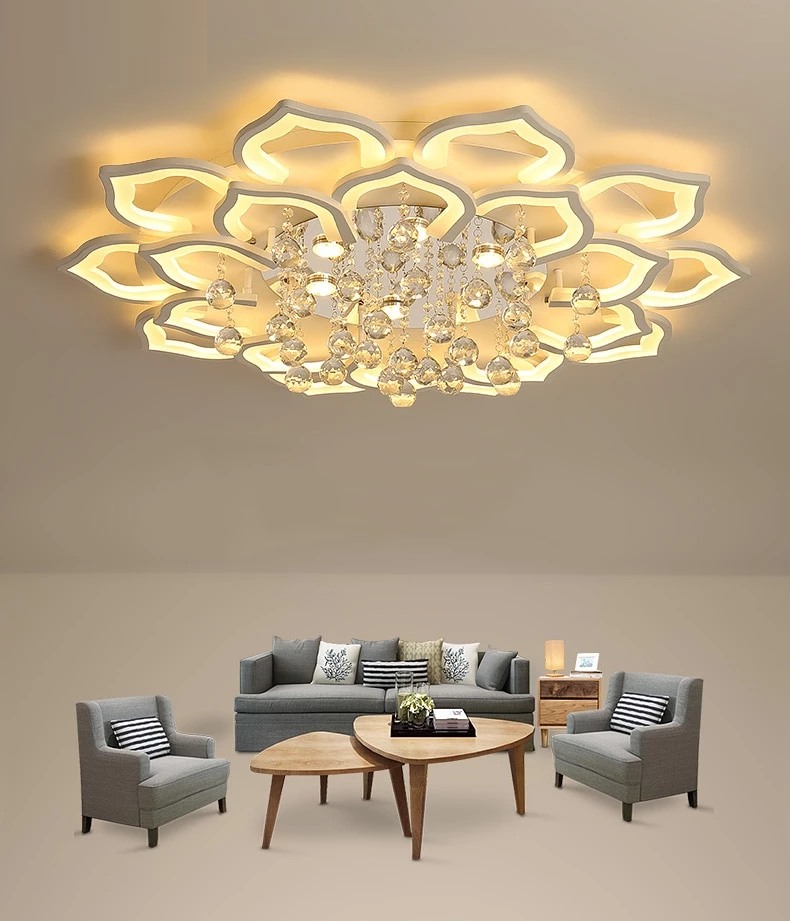 Crystal Led Acrylic Ceiling Light Dining/Living Room Bedroom Flower Crystal Luminaire Vintage Luxury Elegant Bluetooth