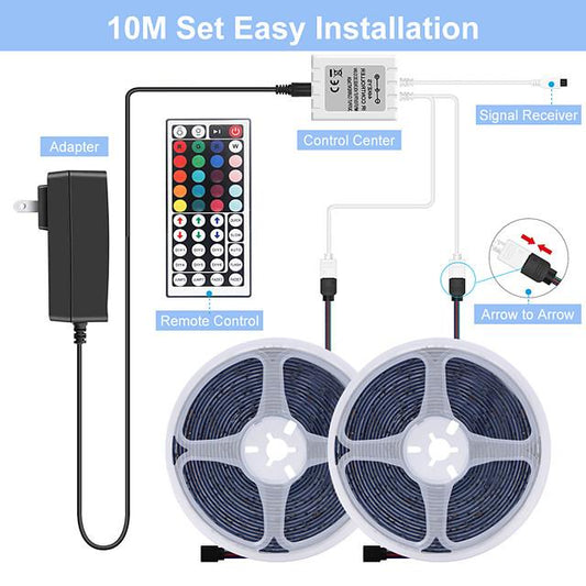 5M 10M 15M 20M LED Strip Lights RGB DC12V LED Lights Flexible Color Change SMD 2835 with IR Remote Controller and 100-240V Adapter for Home Bedroom Kitchen TV Back Lights DIY Deco
