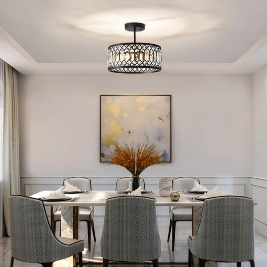 Modern Small Black Crystal Ceiling Light Dimmable High Ceiling Hallway Crystal Ceiling Light