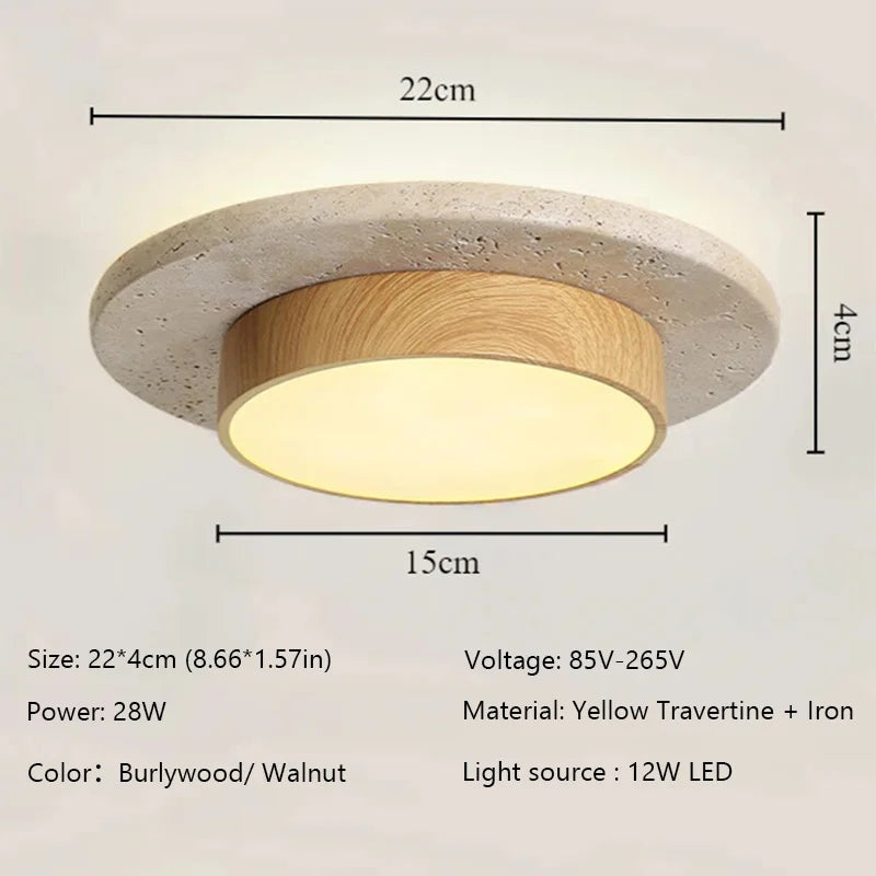 Stone Ceiling Lamp Round Ceiling Lights D22cm LED28w Wabi Sabi Retro Walnut/Wood for Balcony Corridors Living Room Indoor Lights