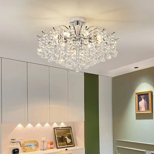 Modern Luxury Crystal Chandelier for Living Dining Room Bedroom Decoration Silver Led Ceiling Lamp Indoor Lighting
