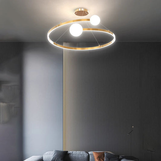 Children's room bedroom chandelier Scandinavian minimalist living room lamp creative gold ring art study chandelier